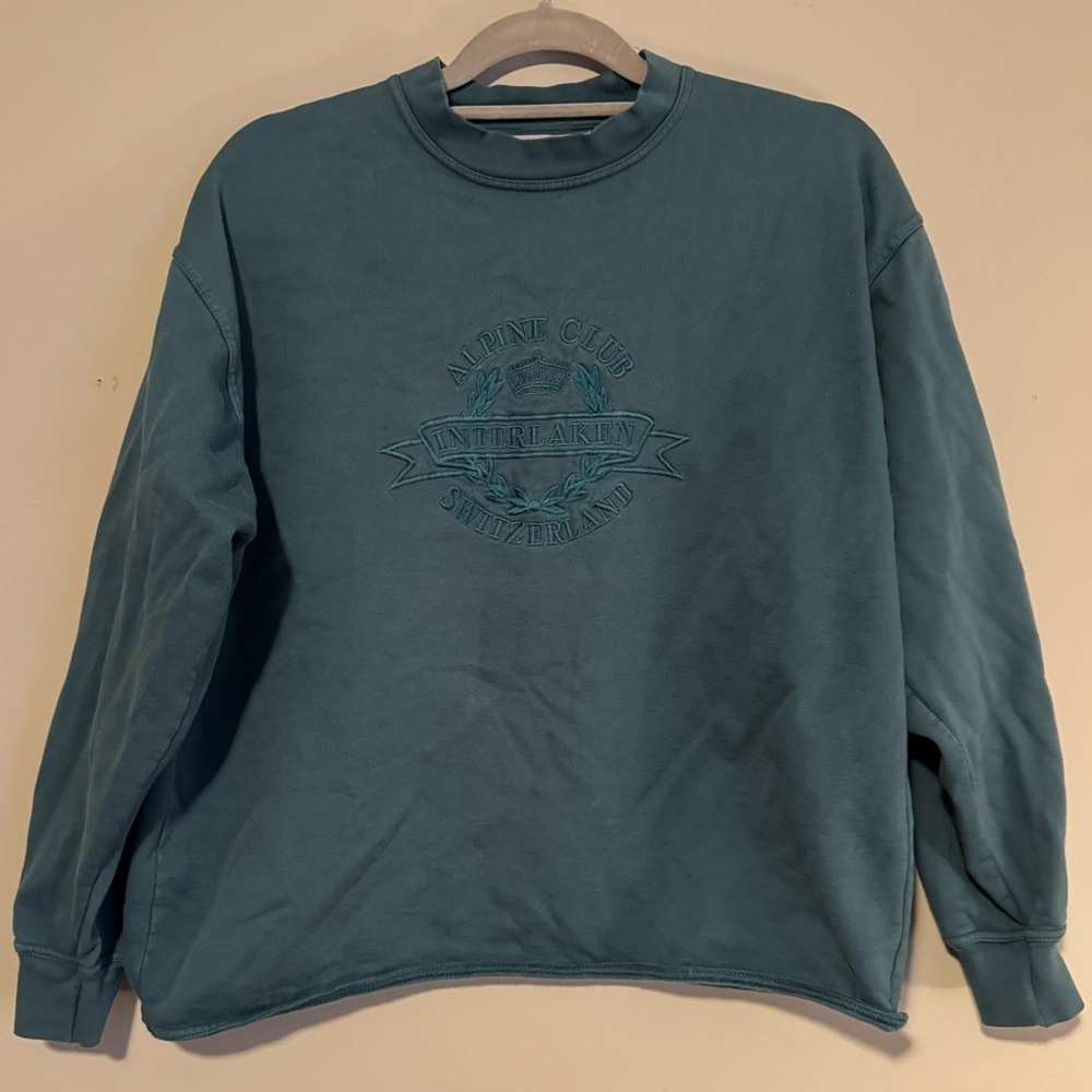 GUC Vintage Alpine Club Interlaken Switzerland Cropped Teal Sweatshirt
